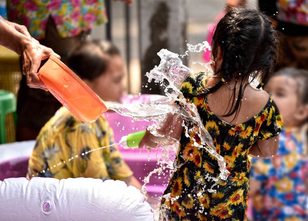 Water Is Splashing Child Girl Songkran Festival Thailand