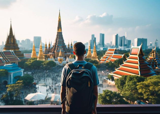 Man Tourist Explore Bangkok City