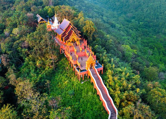 Aerial View Wat Phra that Doi Phra Chan Temple Lampang Thailand