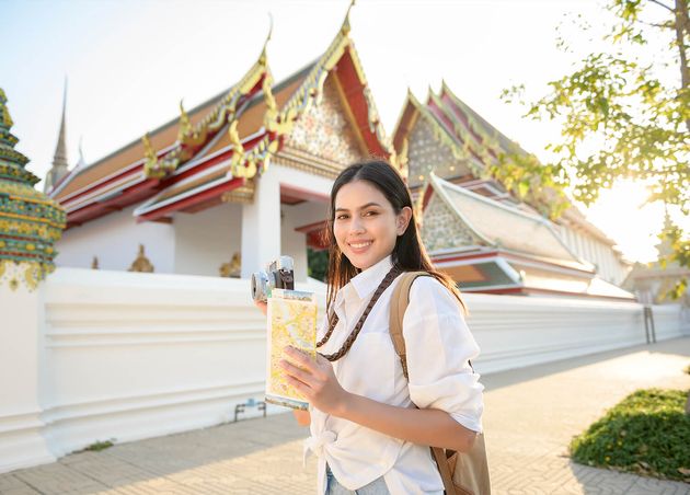 Beautiful Tourist Woman Vacation Sightseeing Exploring Bangkok City Thailand