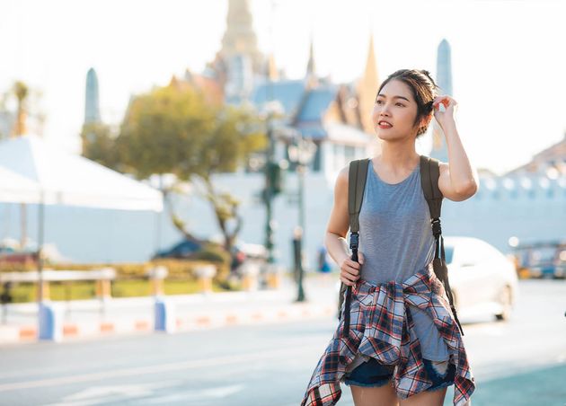 Traveler Asian Woman Traveling Walking Bangkok Thailand