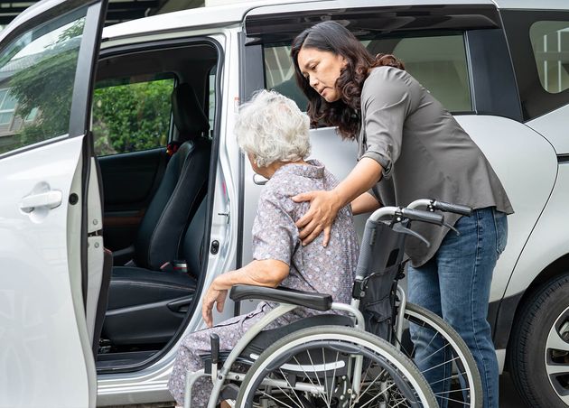 Caregiver Help Support Asian Elderly Woman Sitting Wheelchair Prepare Get Her Car Travel Holidayxa