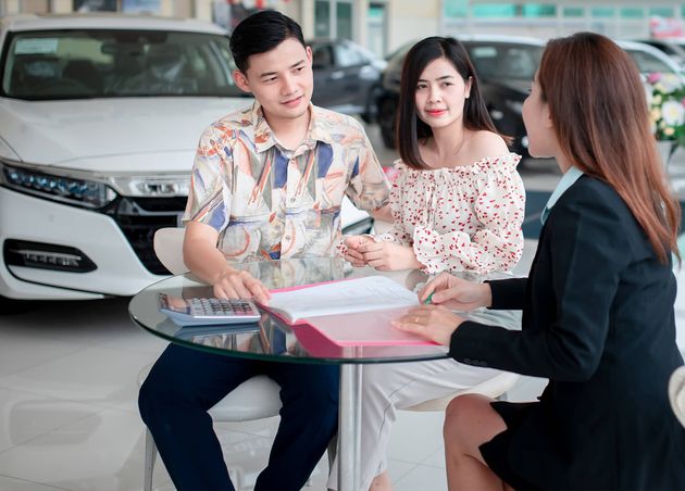Young Asian Lovers Are Happy Buy New Car Dealer Buy Car with Car Dealer