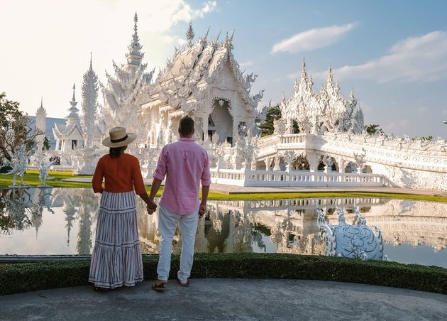 Couple Visit White Temple Chiang Rai Thailand Wat Rong Khun Northern Thailand