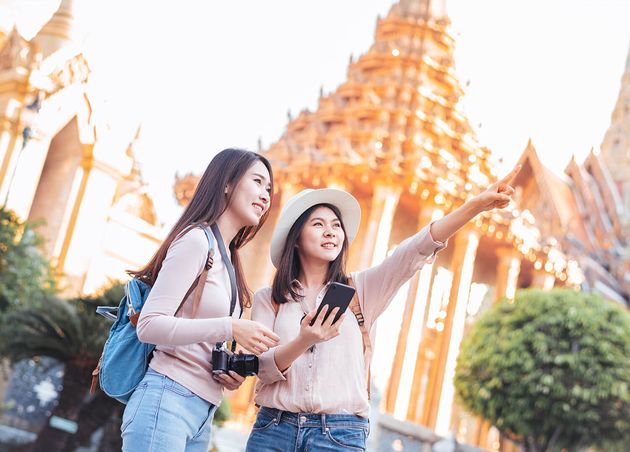 Tourist Women Enjoy Travel Temple Bangkok Thailand
