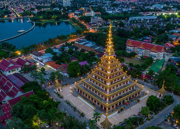 Aerial View Phra Mahathat Kaen Nakhon Wat Nong Wang Khon Kaen Thailand