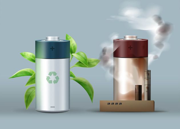 Vector Ecological Friendly Battery with Leaves against Dangerous One