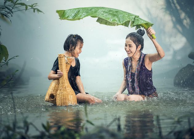 Asian Sister Rain Countryside Thailand