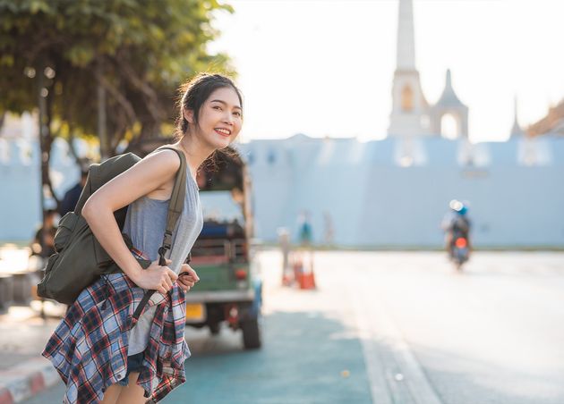 Traveler Asian Woman Traveling Walking Bangkok Thailand