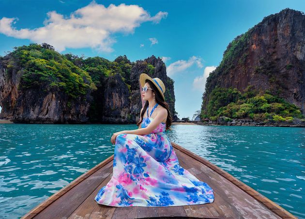 Beautiful Girl Sitting Boat James Bond Island Phang Nga Thailand