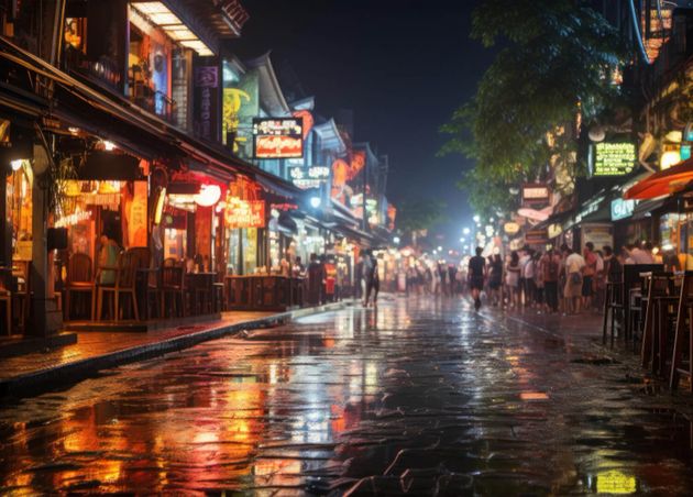 Unidentified People Walking Bangkok Old Town Night