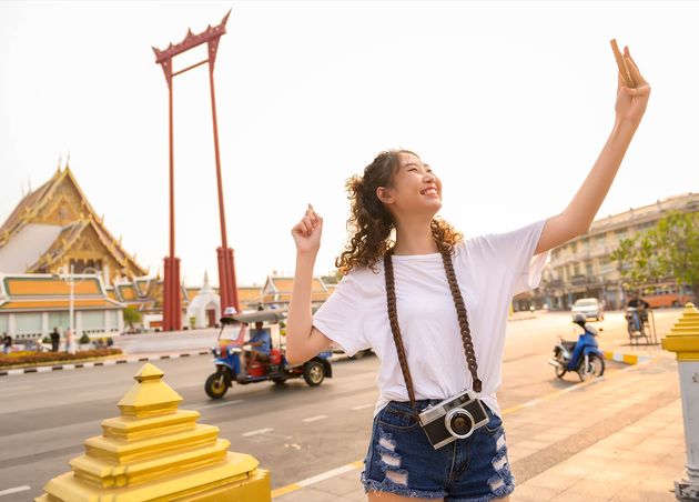 Beautiful Young Asian Tourist Woman Vacation Sightseeing Exploring Bangkok City Thailand