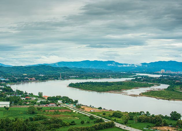 Wat Phra that Pha Ngao along with Mekong River Chiang Saen District Thailand Golden Triangle Viewpoint Is Border Three Countries Thailand Laos Myanmar