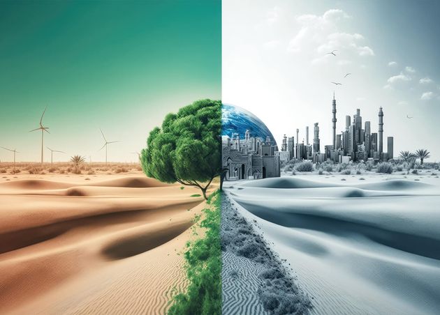 Picture City with Green Field Blue Sky Picture City Desert