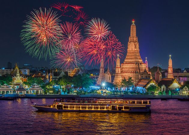 Wat Arun Cruise Ship Night Time New Year Celebration Bangkok City Thailand