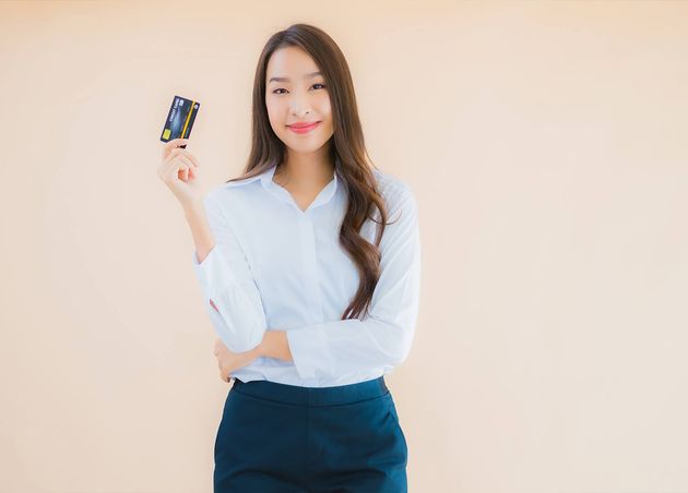 Portrait Beautiful Young Business Asian Woman with Credit Card