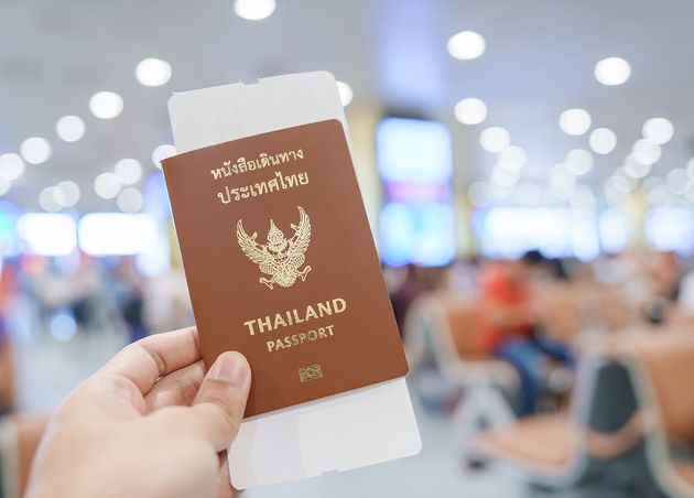 Hand Holding Thailand Passport Boarding Pass Ticket International Airport Travel Vacation Transportation Concepts