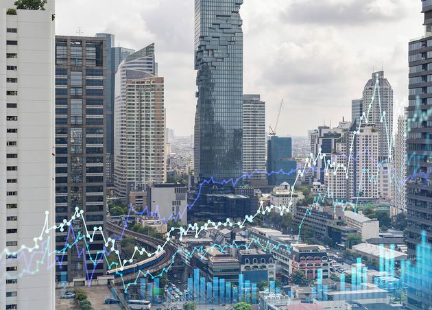 Forex Stock Market Chart Hologram Panorama City View Bangkok Financial Center Southeast Asia Concept International Trading Double Exposure