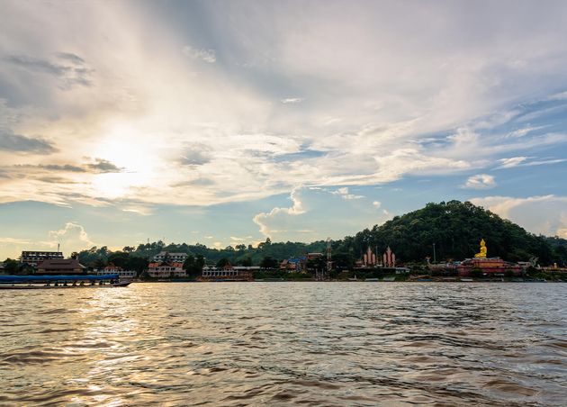 Beautiful Natural Landscape Tourist Boat Cruising Beauty Mekong River Coast Sunset Golden Triangle Park Sob Ruak Chiang Rai Province Thailand