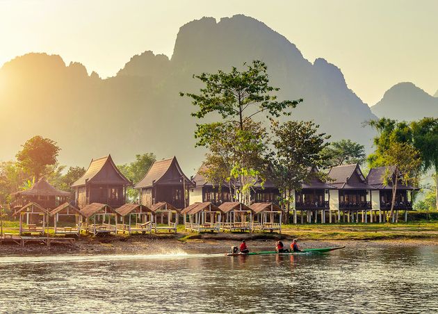 Village Bungalows along Nam Song River Vang Vieng Laos