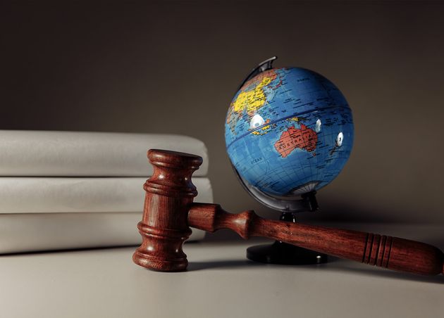 Wooden Gavel Globe Desk International Law Justice Court Concept