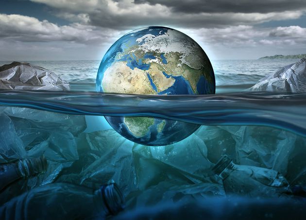 Earth Floats Sea Full Garbage Pollution Environment Concept Earth Image Provided by NASA