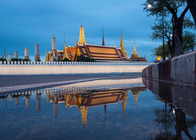 Wat Phra Kaew Grand Palace Twilight Bangkok Thailand with Reflection