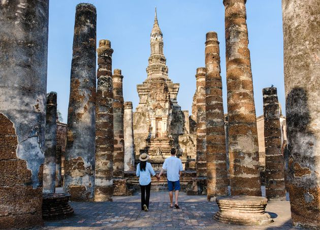 Tourists Visiting Wat Mahathat Sukhothai Thailand Ancient City Thailand Sukothai Historical Park