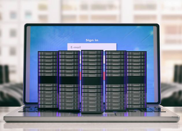 Computer Server Storage Units Laptop Office Background 3D Illustration