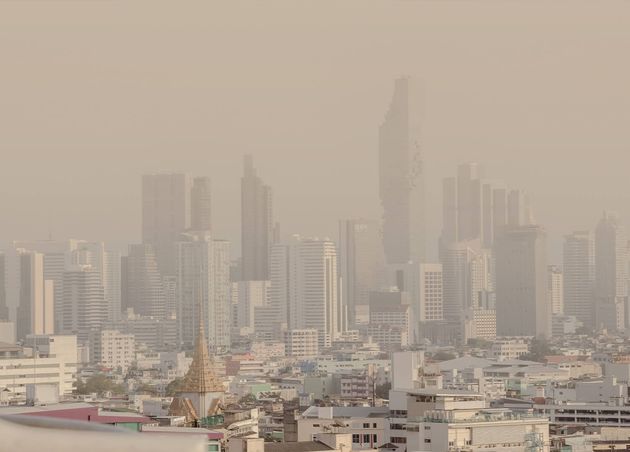 Problem Air Pollution Hazardous Levels with Smog Haze Low Visibility Bangkok City Thailand