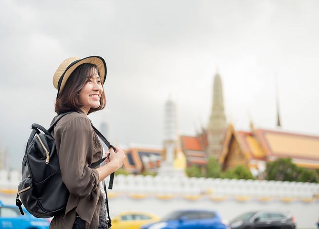 Young Asian Travel Woman Is Enjoying with Beautiful Place Bangkok Thailand