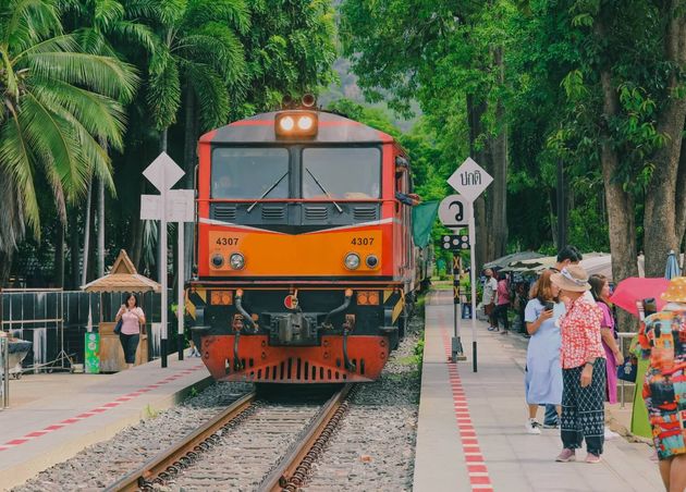 Passengers at Railway Station are Waiting for Train Kanchanaburi Thailand 